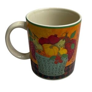 Vintage Hallmark Valerie Pillow Harvest Fruit Vegetable Basket Coffee Tea Mug